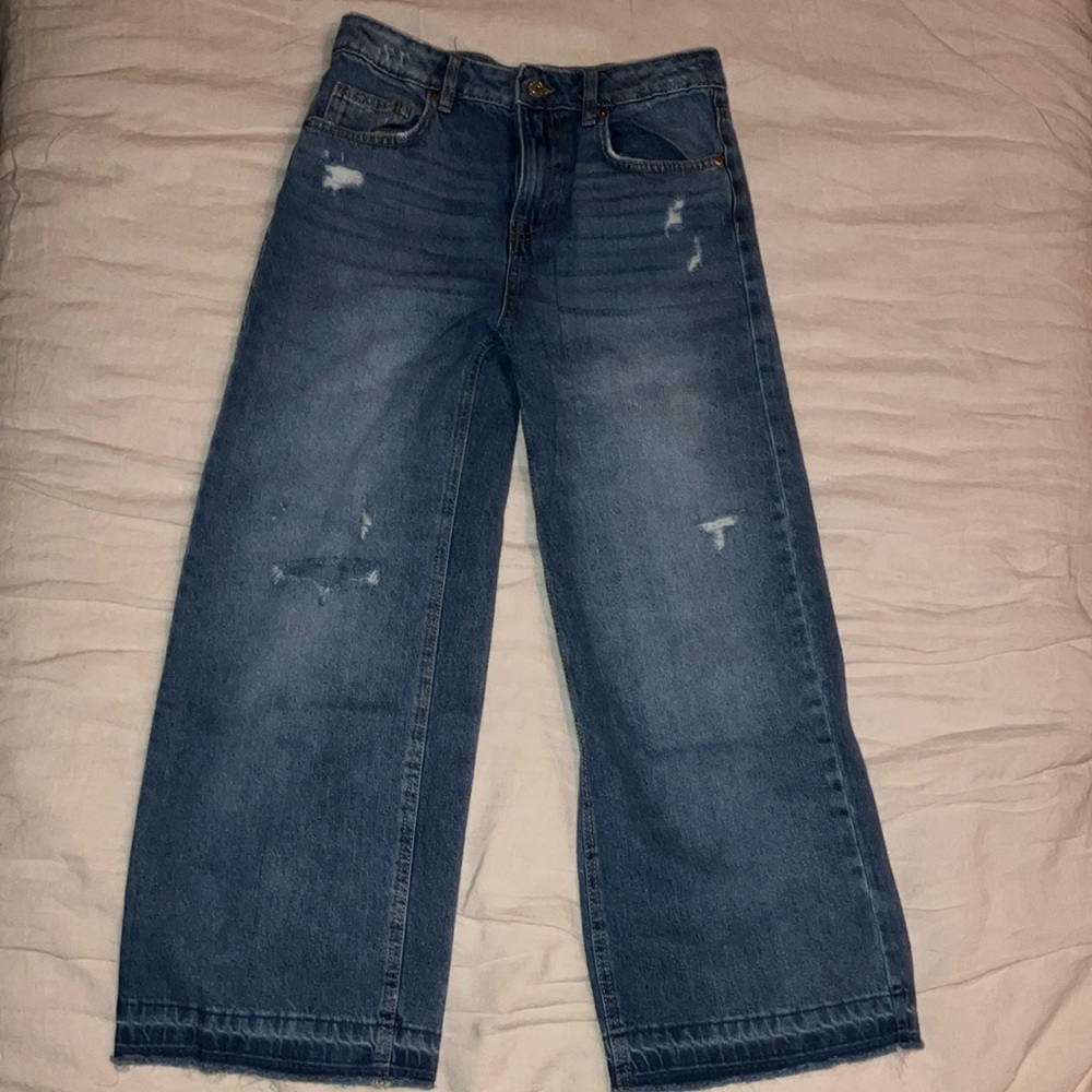 Zara wide leg distressed jeans
